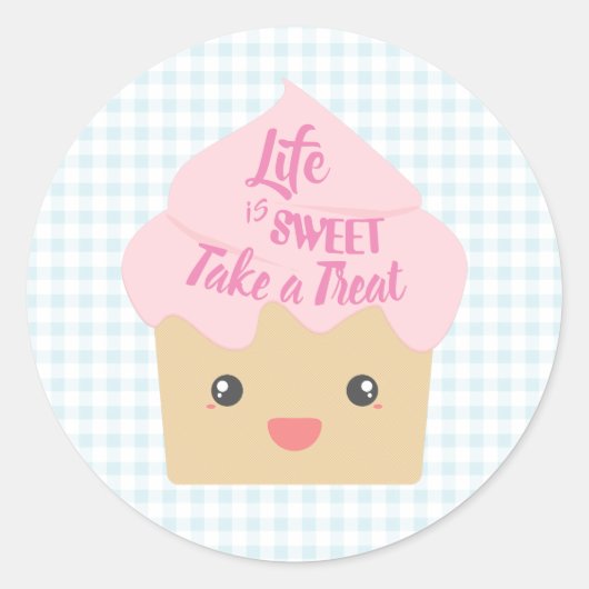 Kawaii Cupcake Pak een Treat Ronde Sticker (Voorkant)