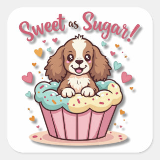 Kawaii Cupcake Pup: Zoet als suiker! Vierkante Sticker