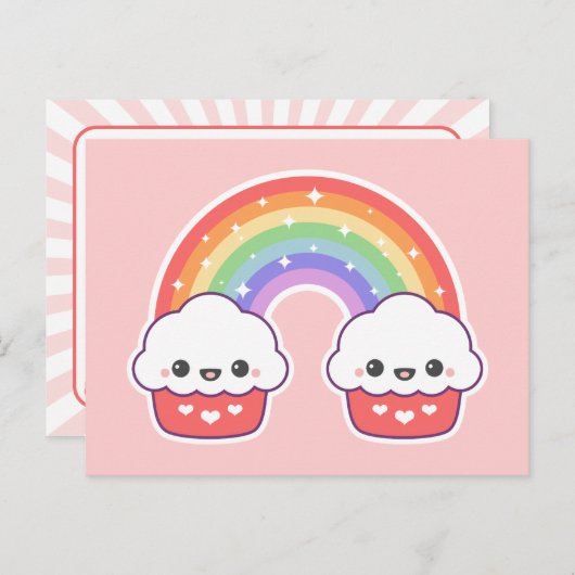 Kawaii Cupcake Rainbow Briefkaart (Voorkant / Achterkant)