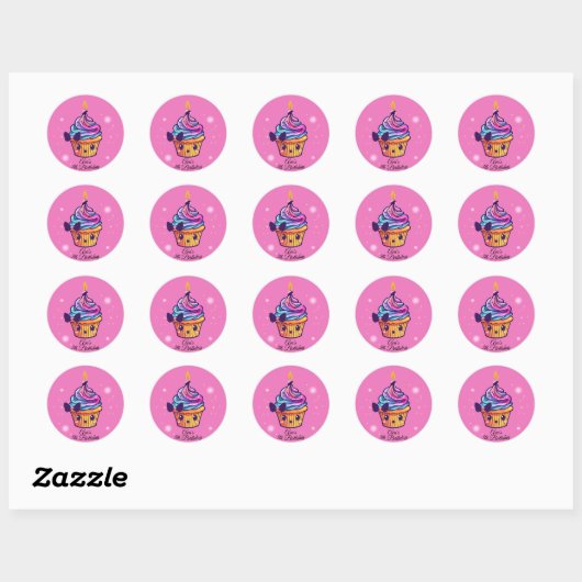 kawaii cupcake ronde sticker (Vel)