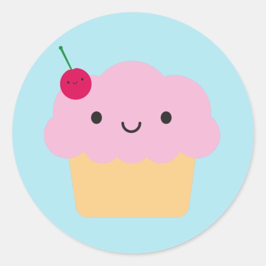 Kawaii Cupcake Ronde Sticker (Voorkant)