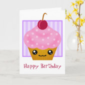 Kawaii Cupcake Verjaardag Kaart (Gele Bloem)