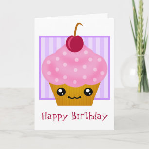 Kawaii Cupcake Verjaardag Kaart