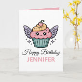 Kawaii Cupcake | verjaardagsgroet Kaart (Gele Bloem)