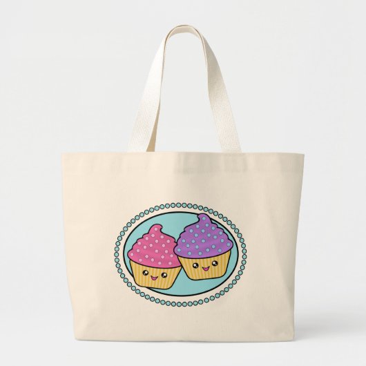 Kawaii Cupcake Vrienden Grote Tote Bag (Voorkant)
