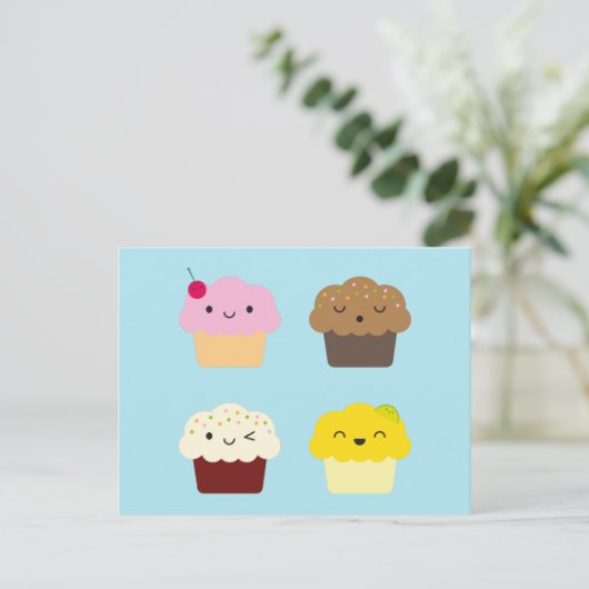 Kawaii Cupcakes Briefkaart (Staand voorkant)