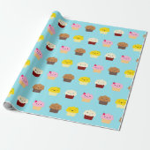 Kawaii Cupcakes Cadeaupapier (Uitgerold)