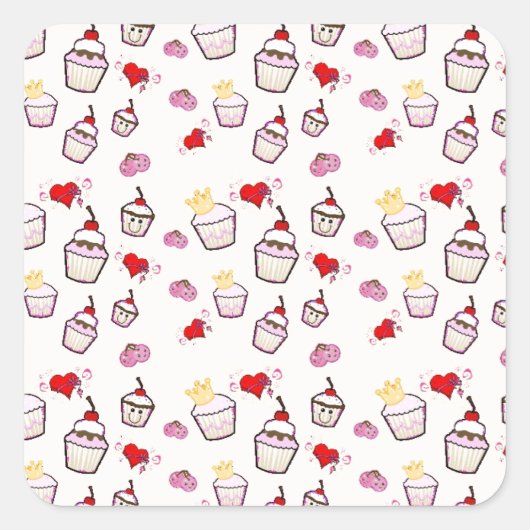 Kawaii Cupcakes Patroon accessoires Vierkante Sticker (Voorkant)