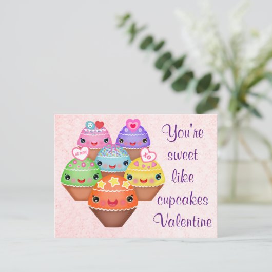 Kawaii Cupcakes Valentijnsdag Briefkaart (Staand voorkant)