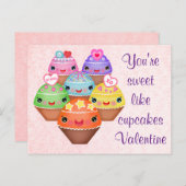 Kawaii Cupcakes Valentijnsdag Briefkaart (Voorkant / Achterkant)