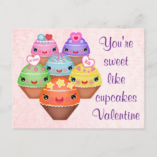 Kawaii Cupcakes Valentijnsdag Briefkaart (Voorkant)
