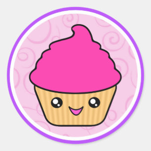 Kawaii Cuppy Cake roze cupcake Ronde Sticker