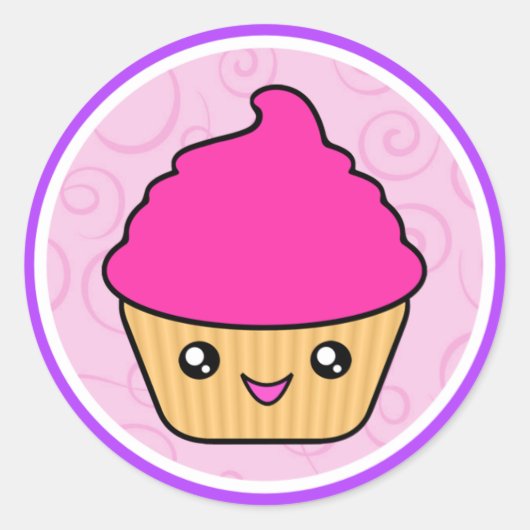 Kawaii Cuppy Cake roze cupcake Ronde Sticker (Voorkant)