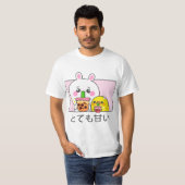 Kawaii cute anime bunny and duck drinking bubble t t-shirt (Voorkant volledig)