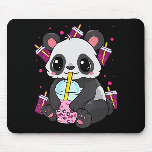 Kawaii Cute Anime Panda Boba Bubble Tea Otaku Men Muismat (Voorkant)