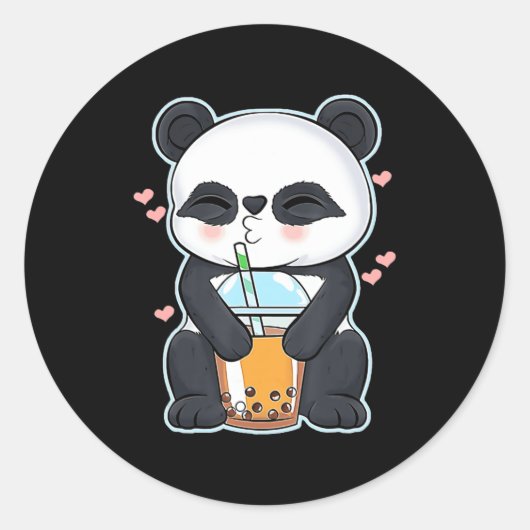 Kawaii Cute Anime Panda Boba Bubble Tea Otaku Men Ronde Sticker (Voorkant)