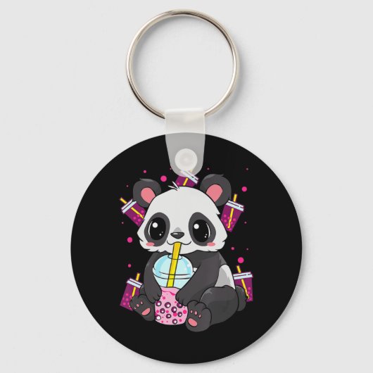 Kawaii Cute Anime Panda Boba Bubble Tea Otaku Men Sleutelhanger (Voorkant)