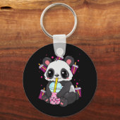 Kawaii Cute Anime Panda Boba Bubble Tea Otaku Men Sleutelhanger (Voorkant)