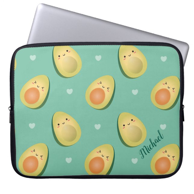 Kawaii Cute Avocados Let's Avocuddle Pattern Funny Laptop Sleeve (Voorkant)