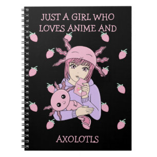 Kawaii Cute Axolotl Strawberry Milk Anime Notitieboek