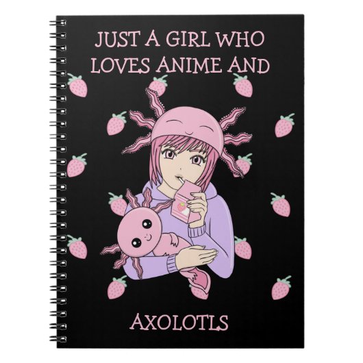 Kawaii Cute Axolotl Strawberry Milk Anime Notitieboek (Voorkant)