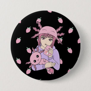 Kawaii Cute Axolotl Strawberry Milk Anime Ronde Button 7,6 Cm