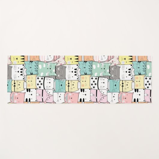 Kawaii Cute Big Cats Pattern Yogamat (Voorkant (horizontaal))