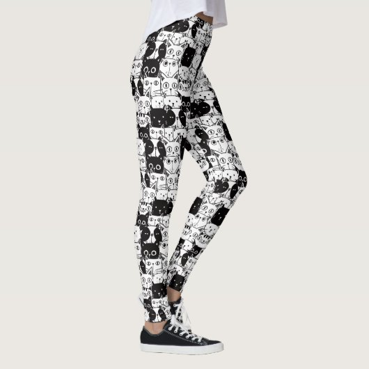Kawaii Cute Black en White Cat Pattern Leggings (Rechts)