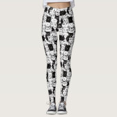 Kawaii Cute Black en White Cat Pattern Leggings (Voorkant)
