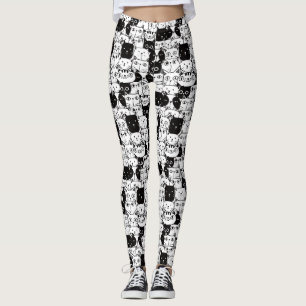 Kawaii Cute Black en White Cat Pattern Leggings