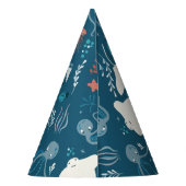 Kawaii Cute Blue Whales and Zee Life. Feesthoedjes (Achterkant)