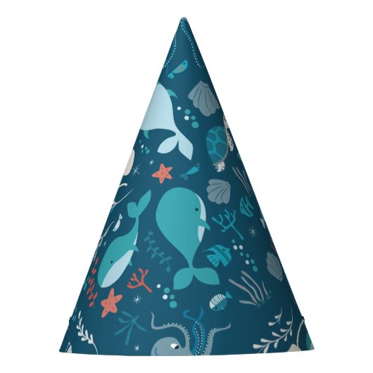 Kawaii Cute Blue Whales and Zee Life. Feesthoedjes (Voorkant)