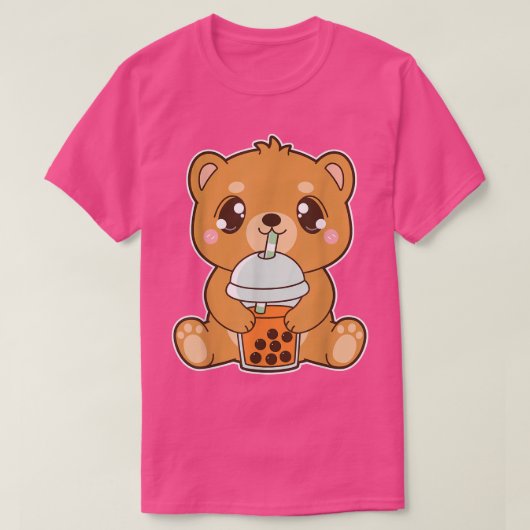 Kawaii Cute Boba Grizzly Beer Thai Ice Bubble Pear T-shirt (Design voorkant)