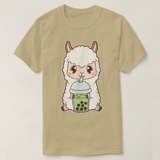 Kawaii Cute Boba Llama Alpaca Matcha Green Bubble T-shirt (Design voorkant)