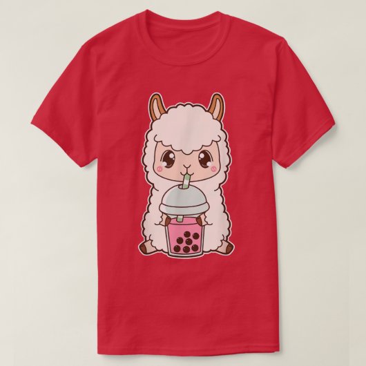 Kawaii Cute Boba Llama Alpaca Strawberry Bubble Mi T-shirt (Design voorkant)