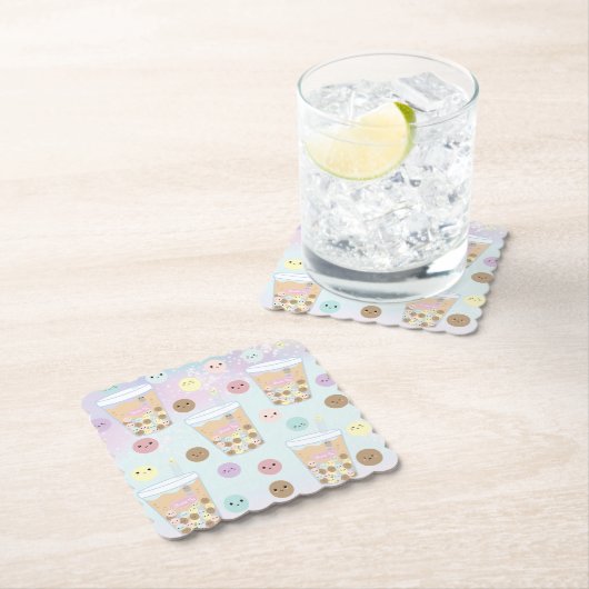 Kawaii Cute Bubble Pearl Milk Tea Tapioca Boba Kartonnen Onderzetters (Insitu)