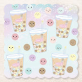 Kawaii Cute Bubble Pearl Milk Tea Tapioca Boba Kartonnen Onderzetters (Voorkant)