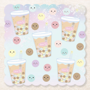 Kawaii Cute Bubble Pearl Milk Tea Tapioca Boba Kartonnen Onderzetters