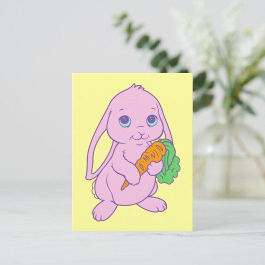 Kawaii Cute Cartoon Bunny Rabbit Carrot Briefkaart (Staand voorkant)