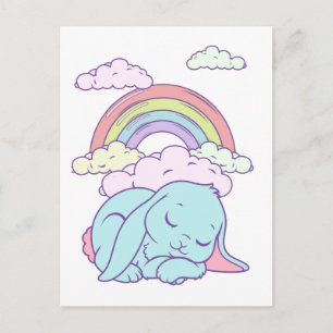 Kawaii Cute Cartoon Bunny Rabbit Rainbow Briefkaart