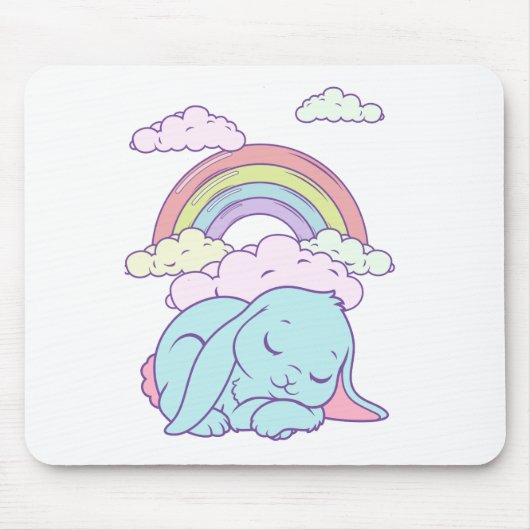 Kawaii Cute Cartoon Bunny Rabbit Rainbow Muismat (Voorkant)