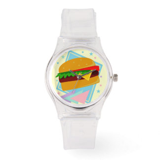 Kawaii Cute Cartoon Hamburger Cheeseburger Burger Horloge