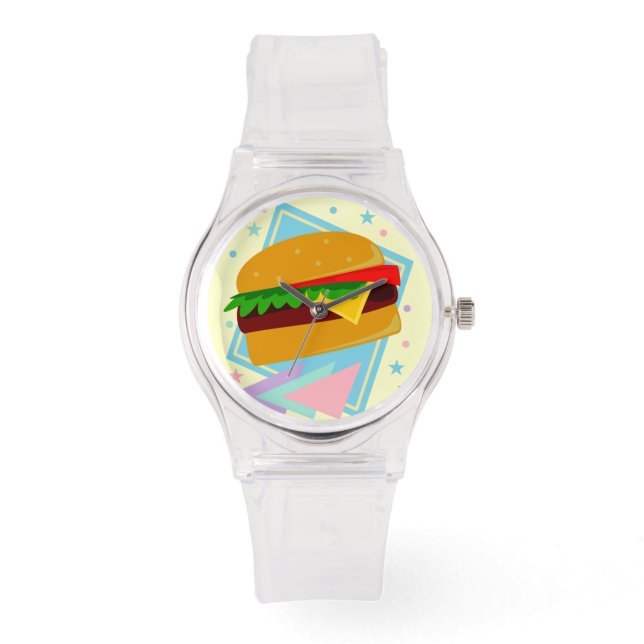 Kawaii Cute Cartoon Hamburger Cheeseburger Burger Horloge (Voorkant)