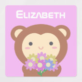 Kawaii Cute Cartoon Monkey Colorful Flowers Kinder Labels (Design 1)