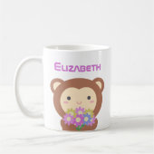 Kawaii Cute Cartoon Monkey Paarse Pink Flowers Koffiemok (Links)