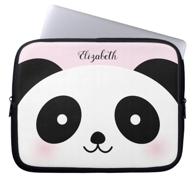 Kawaii Cute Cartoon Panda Beer Aangepaste naam Roz Laptop Sleeve (Voorkant)