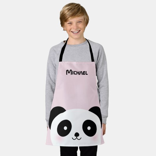 Kawaii Cute Cartoon Panda Beer Aangepaste naam Schort (Gedragen)