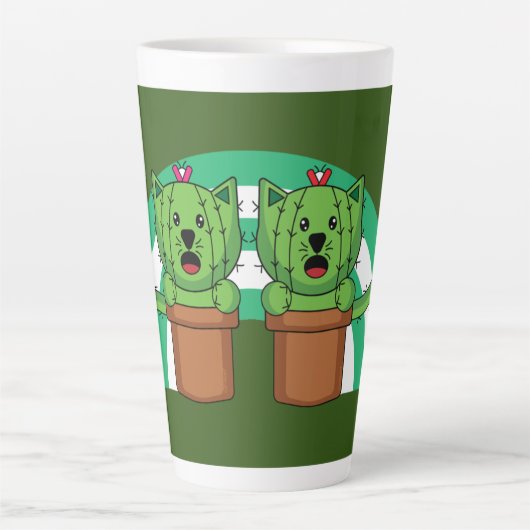 Kawaii Cute Cat Cactus Plant Pet Latte Mok (Voorkant)