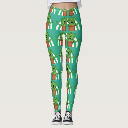 Kawaii Cute Cat Cactus Plant Pet Leggings (Voorkant)