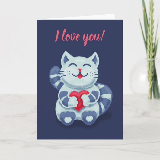 Kawaii Cute Cat ik hou van je Feestdagen Kaart (Voorkant)